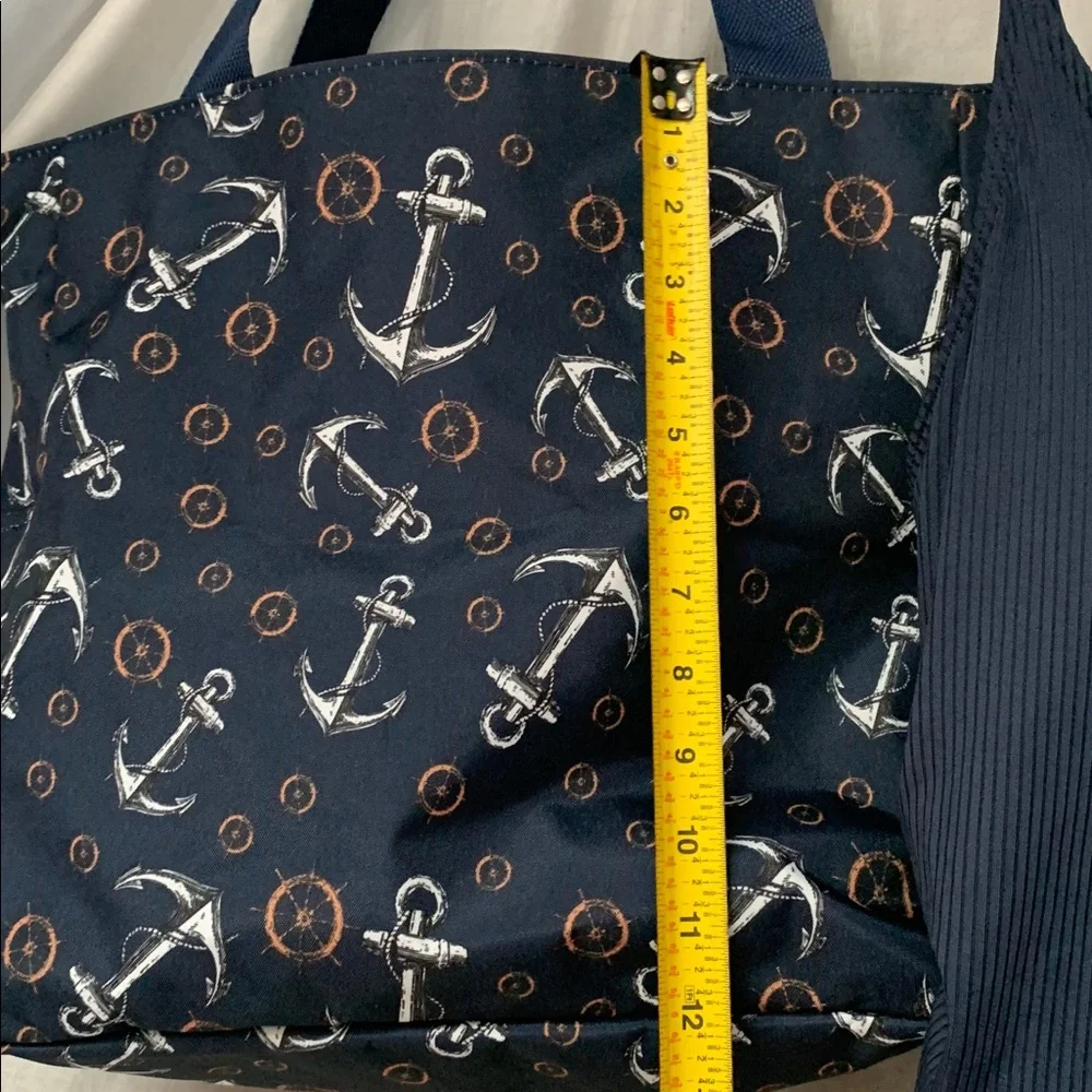 Navy Anchor Print Tote Bag